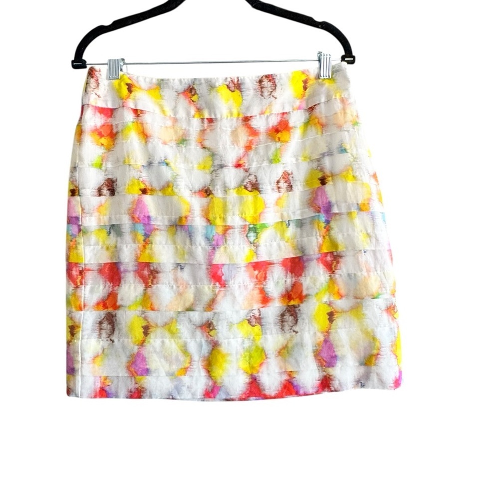 Ann Taylor Silk Blend Mini Skirt 6 Colorful Abstract Spring Summer Preppy Chic